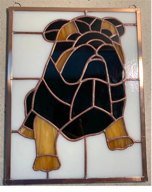 English bulldog stained glass panel
