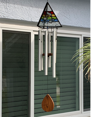 Stained glass 3D pyramid shape wind chime