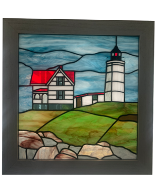 Nubble Lighthouse stained glass panel