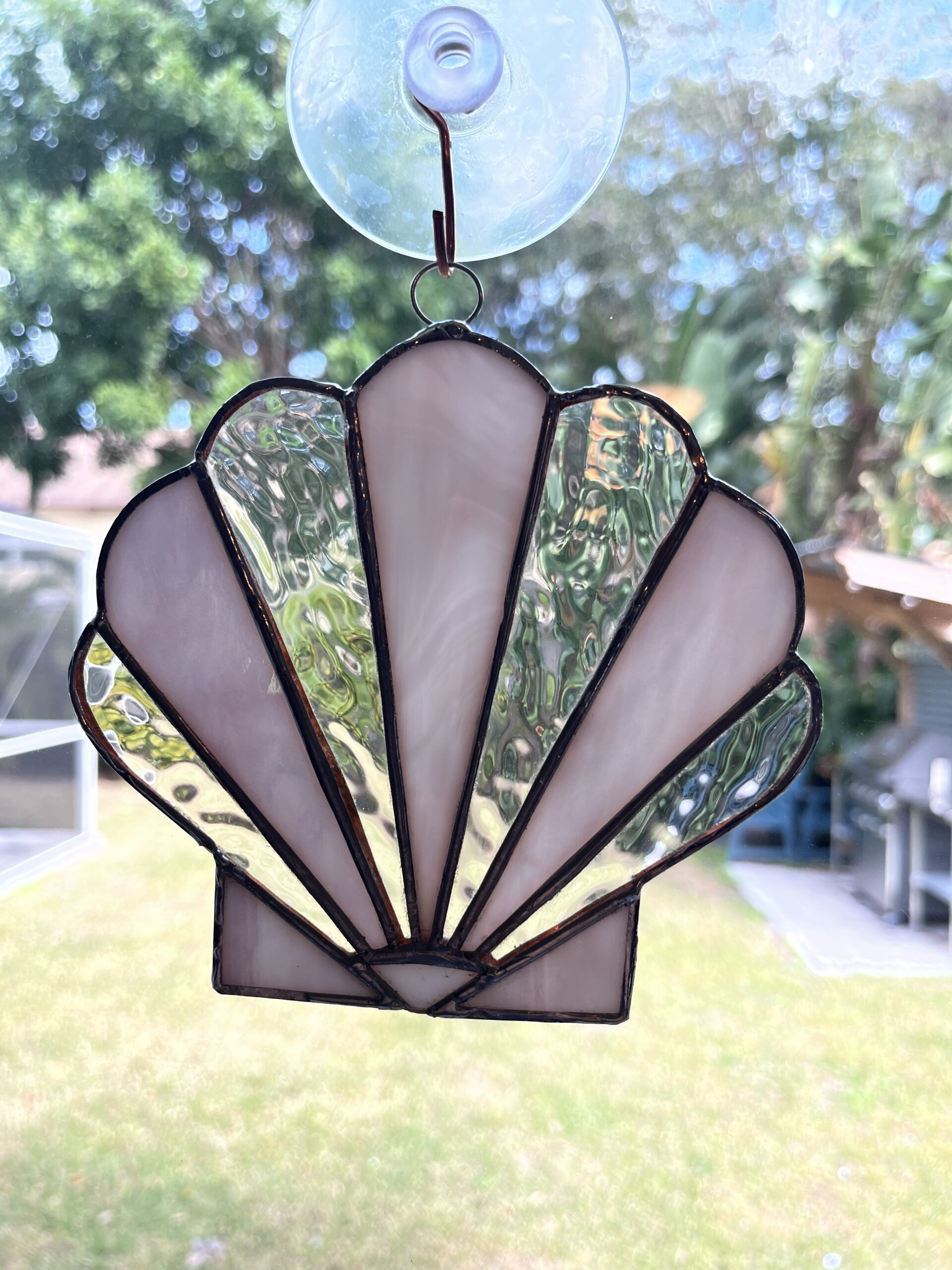 Stained glass clamshell suncatcher