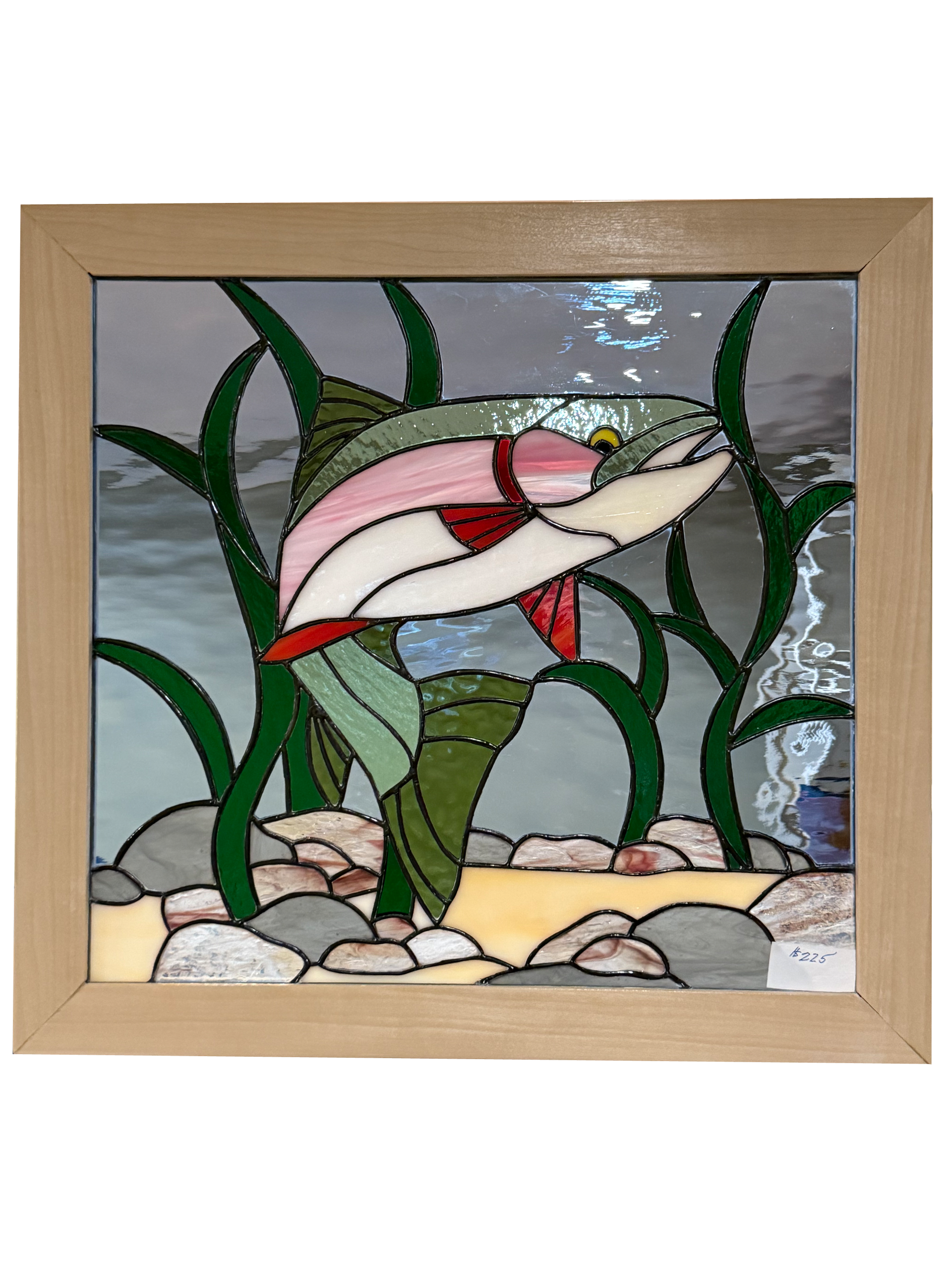 Rainbow trout stained glass panel